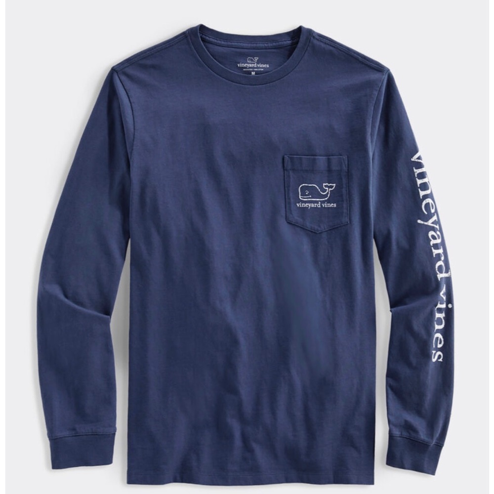 NEW! Vineyard Vines Long-Sleeve Vintage Whale Chest Patch Pocket T-shirt - Blue